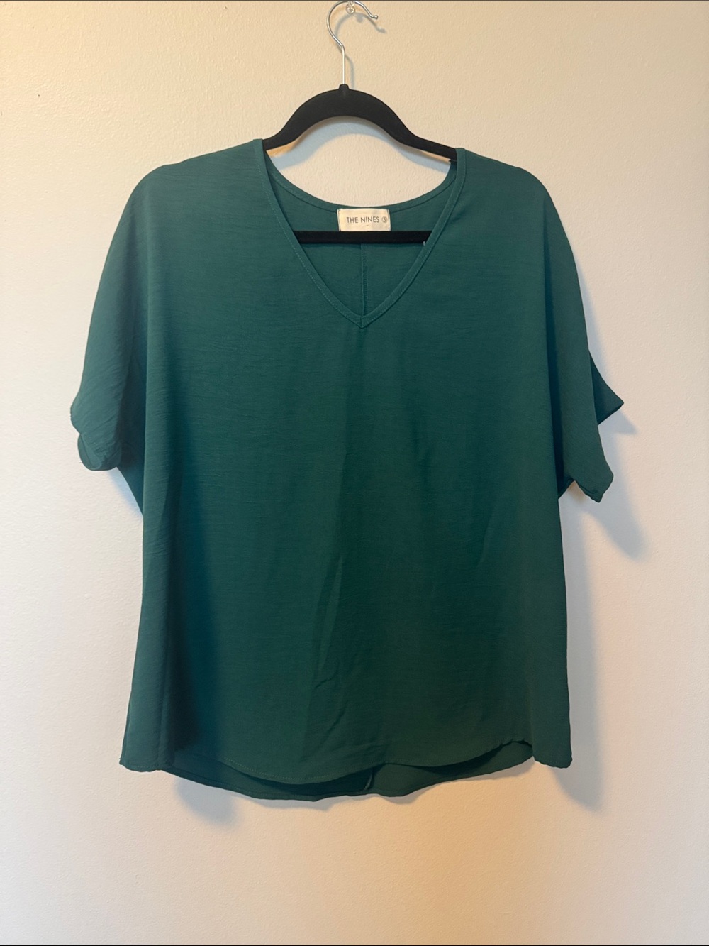 The Nines Green V-Neck Short Sleeve Blouse